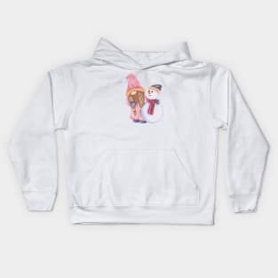 Cute Gnome Girl And Snowman Kids Hoodie